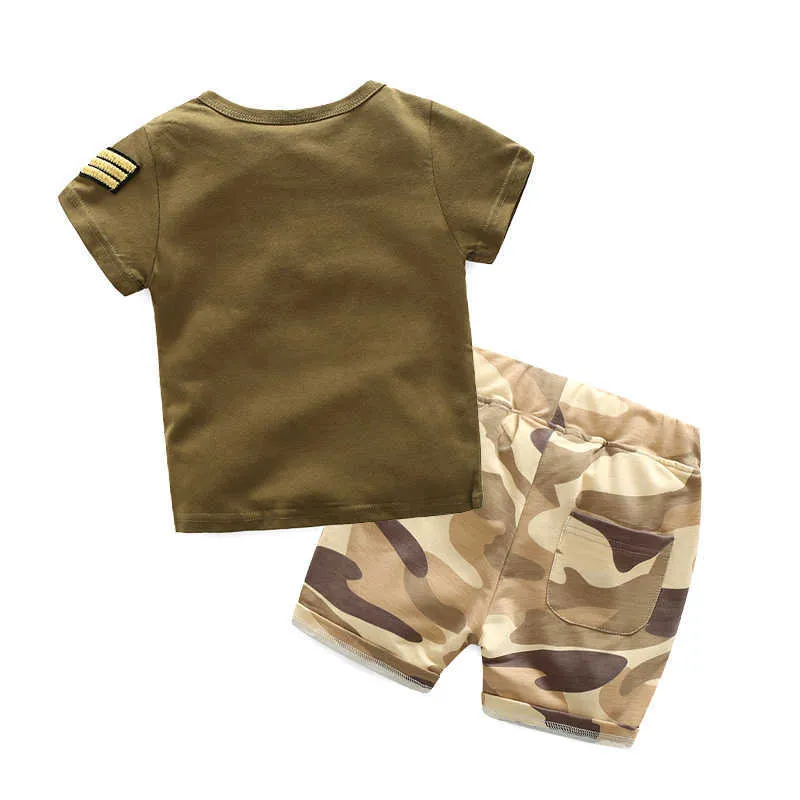 Zomer Kind Kleding Korte Mouw Shorts Twinset Baby Boy Army Groene Camouflage Set 90 100 110 120 130 140 cm 2T-10 jaar 210529