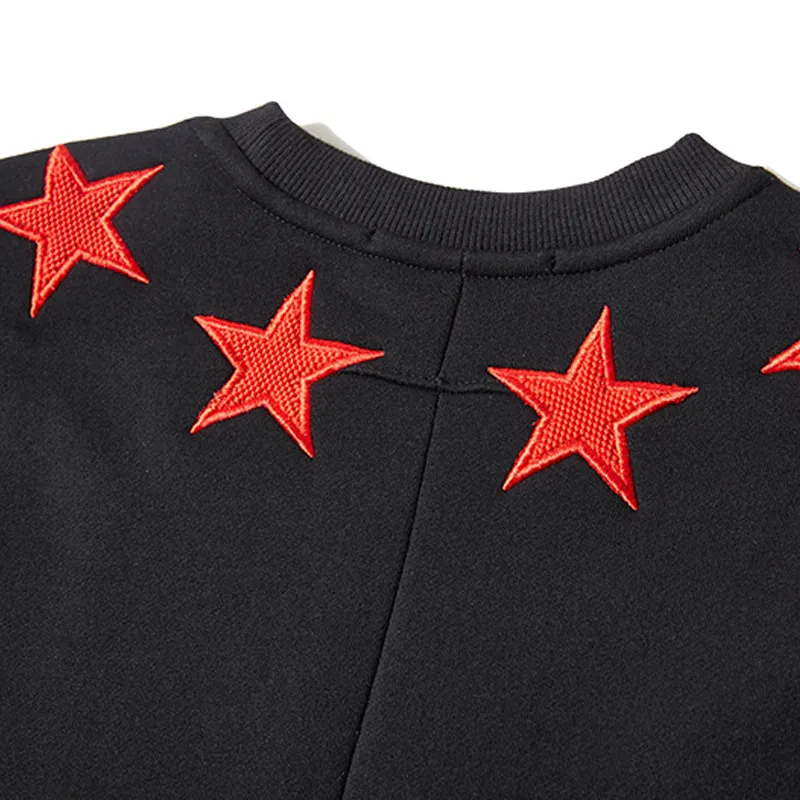 Tendance de la mode européenne et américaine Sweats à capuche en pur coton pour hommes et femmes pull à rayures rouges étoile col rond couple Sweatshirts