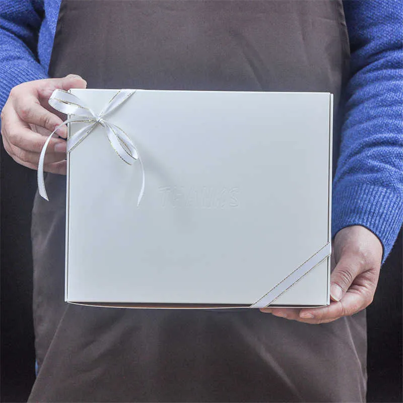 Stobag Merci boîte blanche or / transparent sacs portables anniversaire de mariage célébrer emballage cadeau thème fête cuisson biscuits 210602