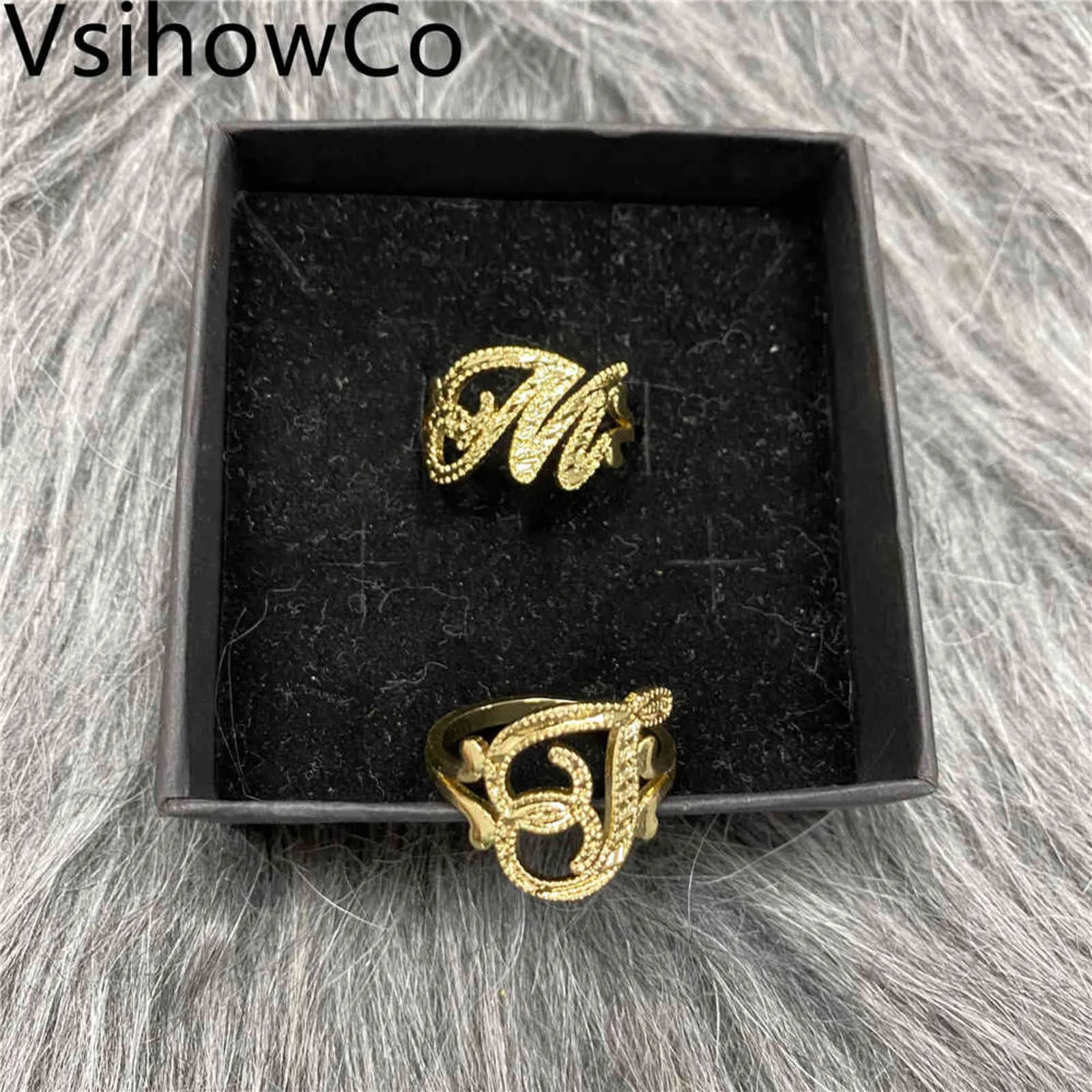 VISHOWOCO Nieuwe Custom Name Ring Fashion Hip Hop Roestvrij staal Gepersonaliseerde Initiële A-Z Letter Ring voor Dames Geschenken