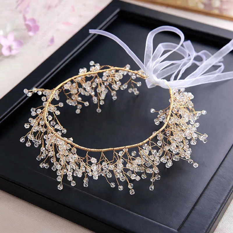 Bruiloft haar accessoires vrouwen haarband bruids haar accessoires hoofd sieraden gouden hoofddeksel kristal hoofdband bruid kroon tiara x0625