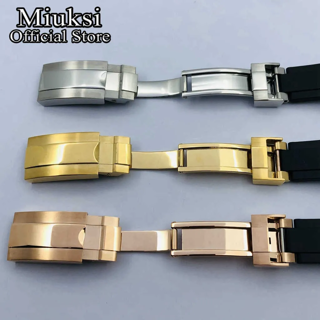Miuksi 20mm preta relógio de borracha cinta com prata rosa ouro fivela de aço inoxidável faixa de 40mm sub-relógio caixa de mensagens de mens h0915