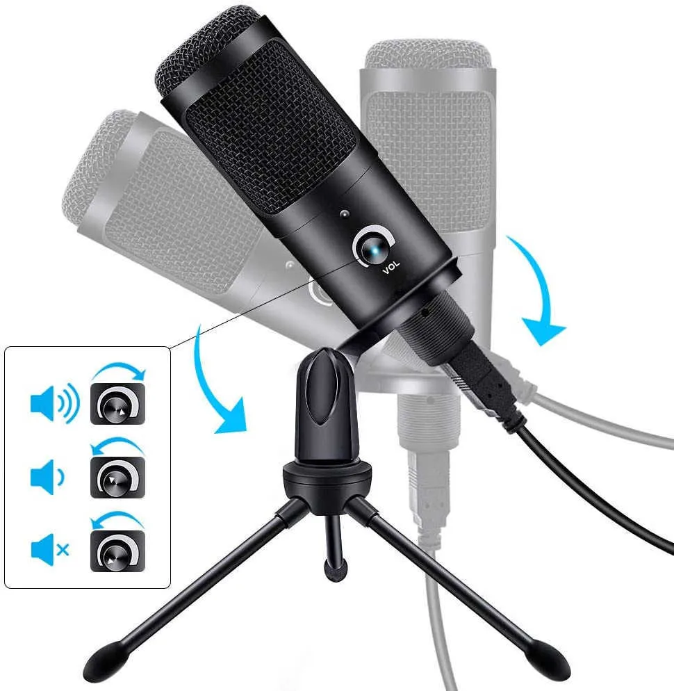 Microfono da studio professionale Condensatore cablato USB Microfono karaoke Microfoni computer Supporto antiurto + Cappuccio in schiuma + Cavo PC Notebook
