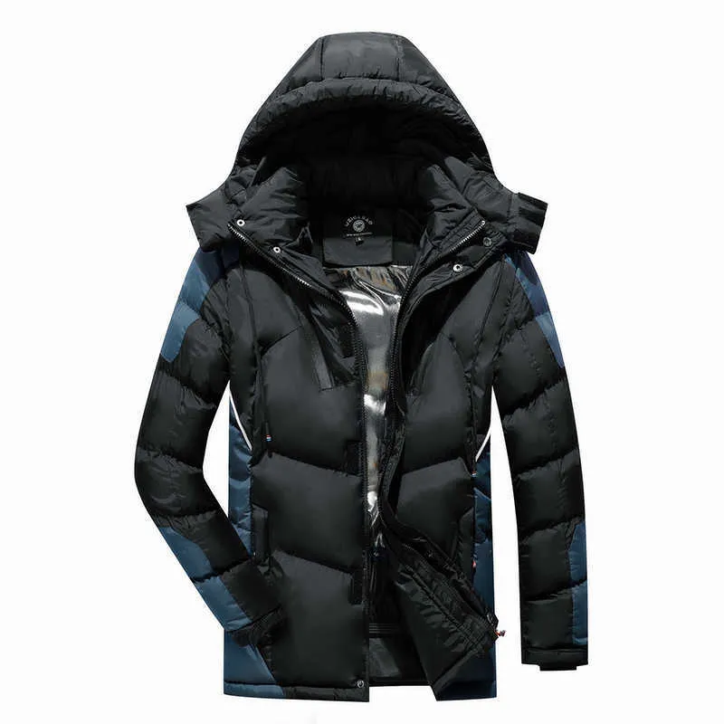 Män vinter varm tjock lång parkas vattentät huva jacka kappa hösten outwear mode casual 211023