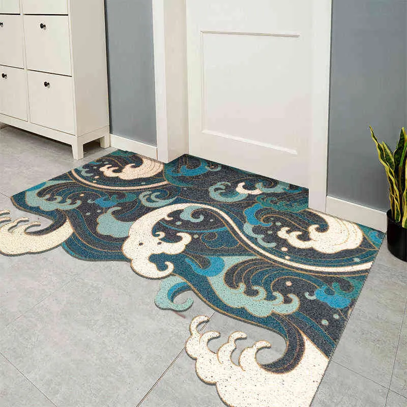 Japanese Style Non-Slip Floor Mat Silk Ring Rug Dust Proof Wear Resistant Foot Mats for Home Balcony Porch Kitchen 211109