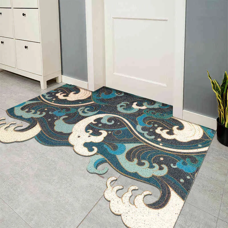 Tapis de sol anti-dérapant de style japonais tapis en soie anti-poussière tapis de pied résistant à l'usure pour la maison balcon porche cuisine 211109
