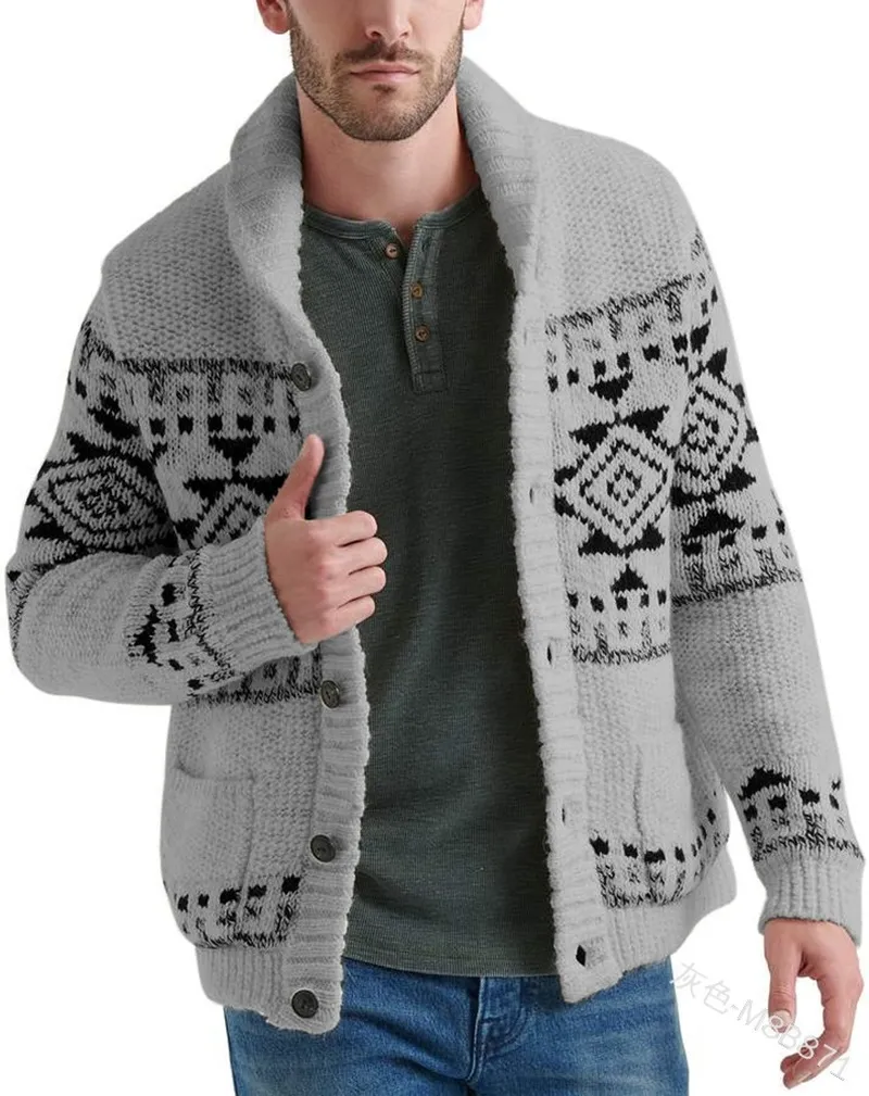 Mens Knitted Sweater Coat Geometric Print Autumn New Arrivals Button Cardigan Fashion Classic Sweater Daily Casual Mens Clothes