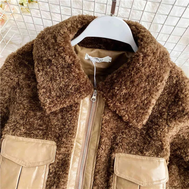 Korobov Vintage Short Streetwear Winter Faux Fur Women Coats Koreanska Casual Packets Patchwork Crop Jacket Ny Chic Kvinna Coat 210430