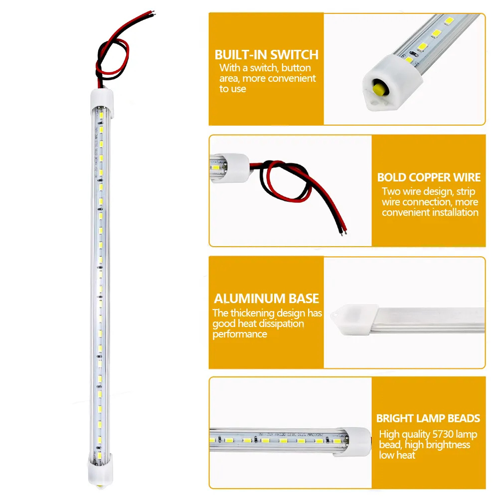 4 SZTUK 50 CM 12 V 24 V 36 LED Samochód Wnętrze Light Bar Bright White Light Tube z przełącznikiem dla RV Camper Boat Van Caurry Caravan