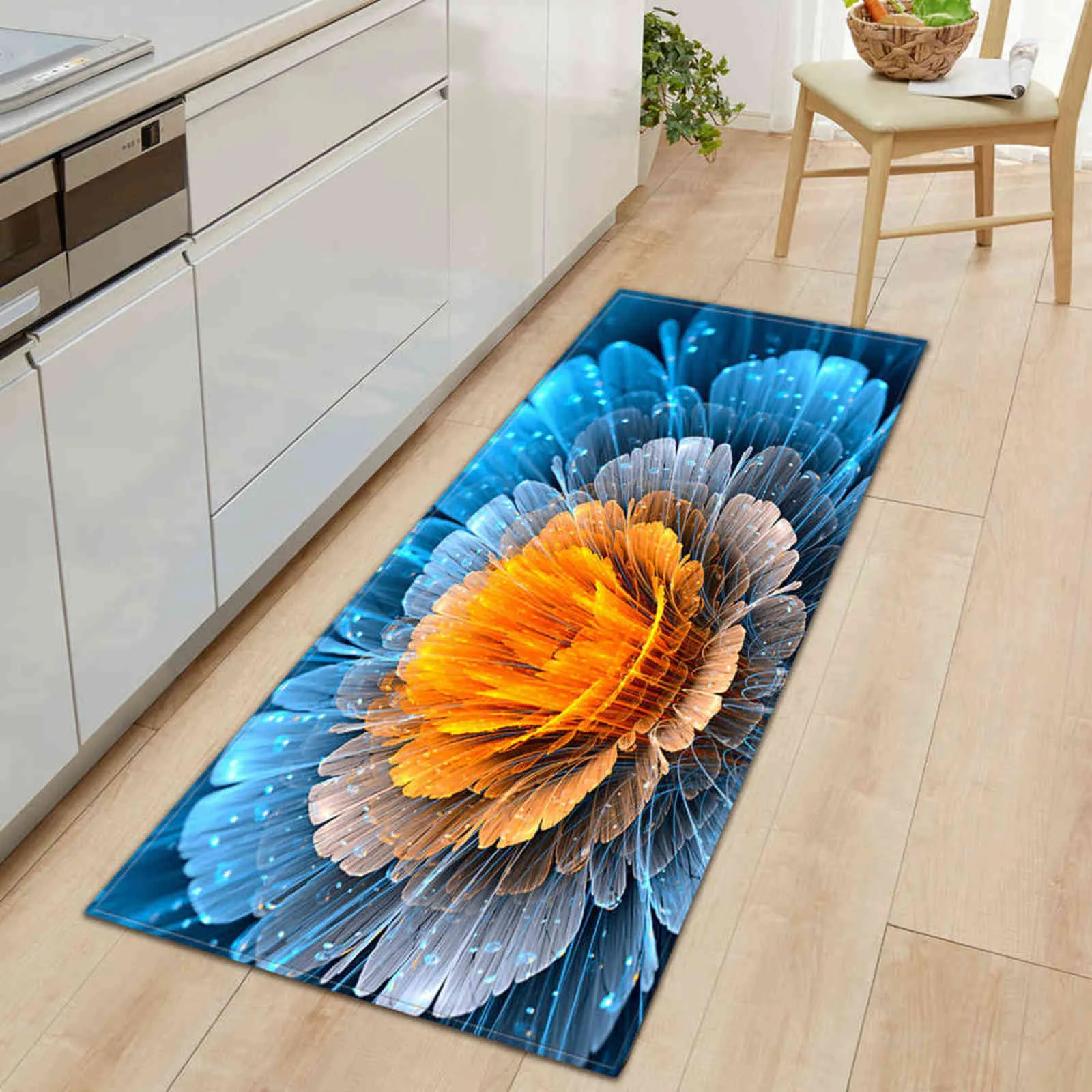 3D Flores Padrão Cozinha Cozinha Quarto Sala de estar Hallway Rug Home Anti-deslizante Entrada Entrada Capacete Decorações Macha 211109