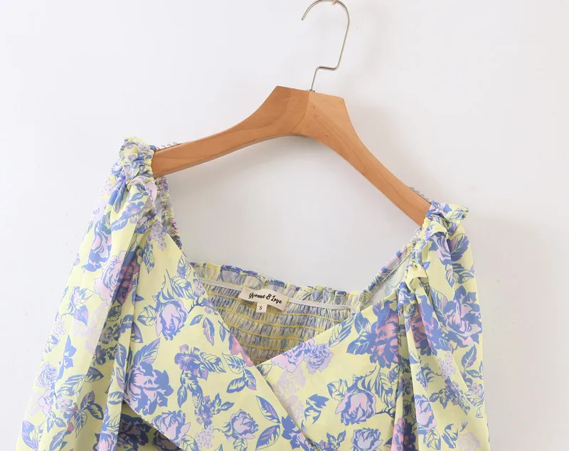 HSA Kimono Blouses Slash Cou À Manches Longues Noeud Papillon Sexy Chemises Florales Jaune Violet Fashon Beach Style Tops Été Blusa Mujer 210417