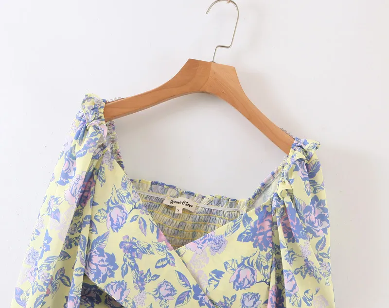 HSA Kimono Blouses Slash nek Lange mouw strikje Sexy Floral Shirts Geel Purple Fashon Beach Style Tops Summer Blusa Mujer 210417