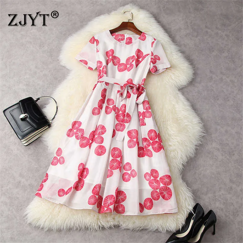 Fashion Women Summer Runway Designers Floral Print Midi Dress Party Cocktail Robe Femme Elegant Lady Sweet Aline Vestidos 210601