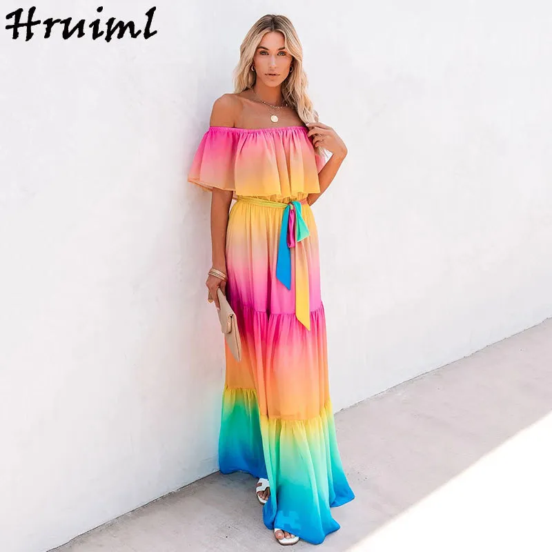 Robe mot col coloré étage longueur vacances a-ligne doux élégant été soirée femme Streetwear mince fête es 210513