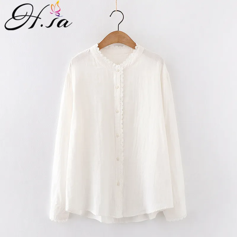 HSA dames witte blouse en shirts voor katoenen garen kanten zoom blusas lente zomer meisjes casual streetwear top femme 210417