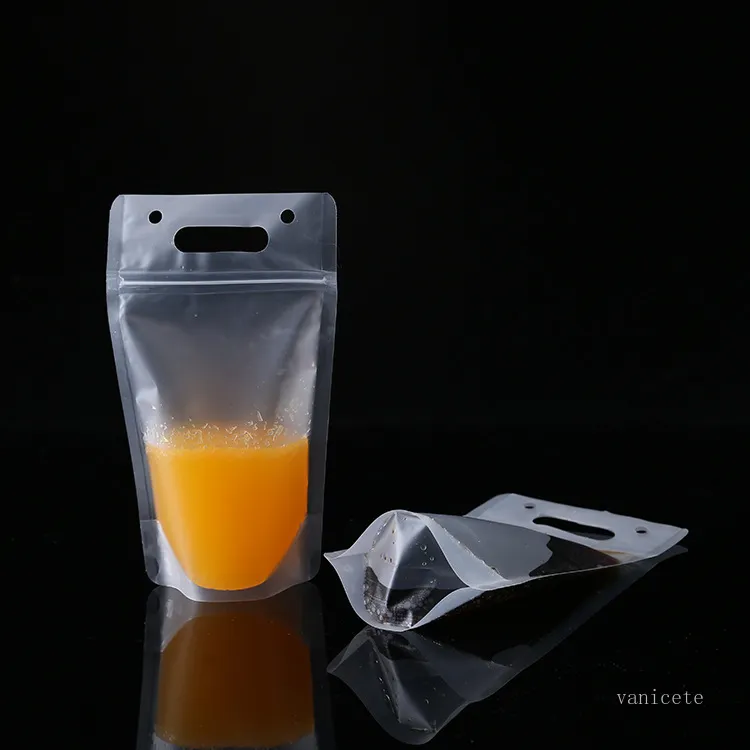 Pochettes pour boissons transparentes Sacs givré Zipper Stand-up Sac à boire en plastique avec support Refermable Drinkware T2I51869