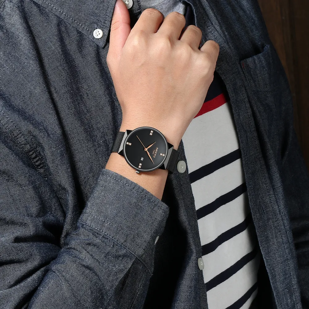 Nibosi relógios masculinos marca superior de luxo azul quartzo relógio masculino diamantes malha fina aço à prova dwaterproof água esporte relógio relogio masculino20222690