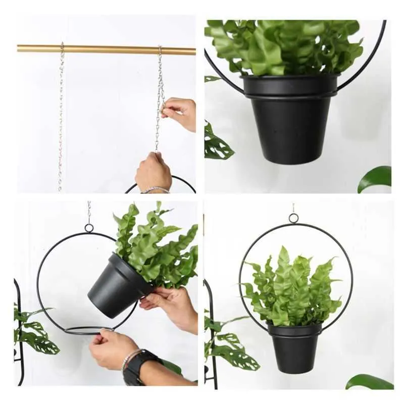 Métal plante cintre chaîne suspendu panier fleur Pot porte-plante jardin balcon intérieur extérieur décoration 210615