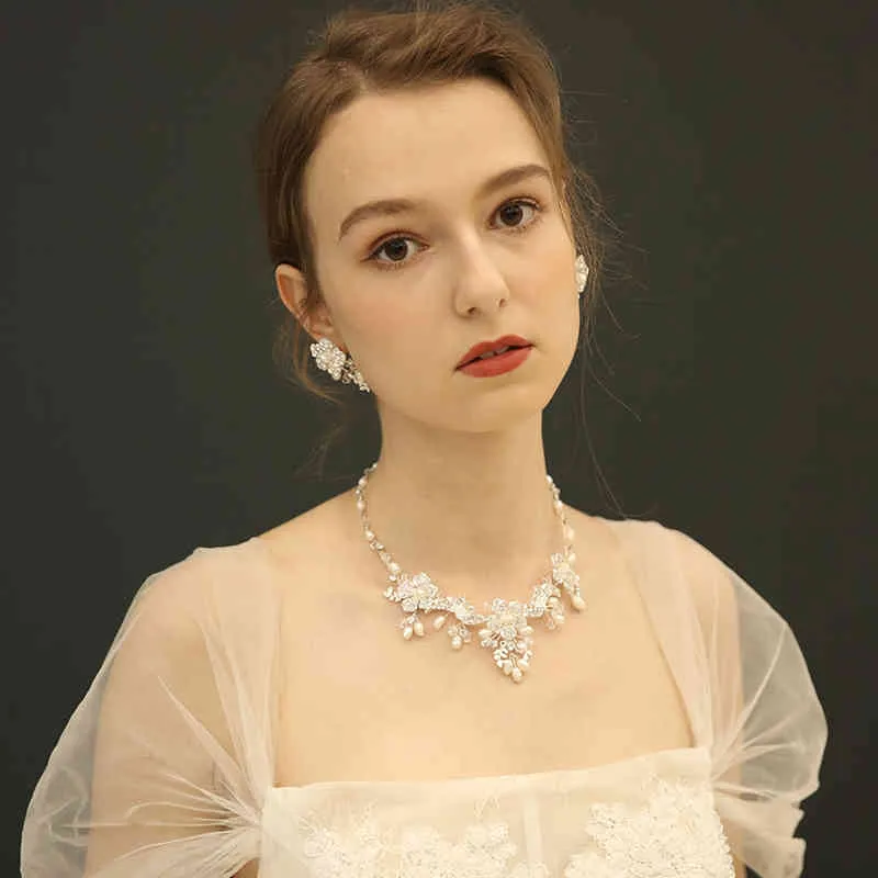 2020 cor de prata de jóias de casamento floral conjuntos de água doce bridal bridal brincos conjunto artesanal mulheres acessórios