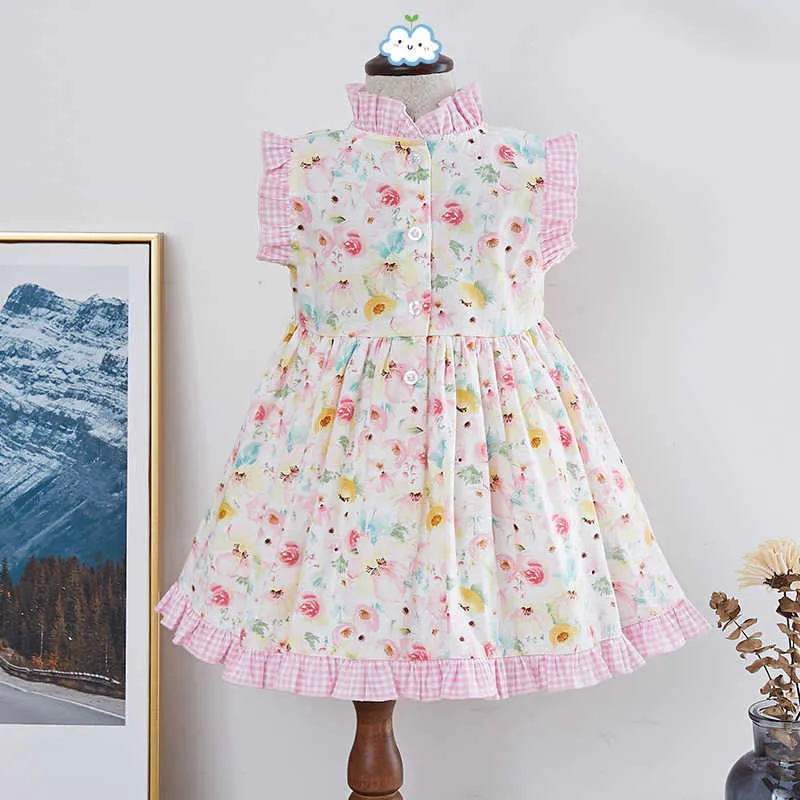 Letnie dzieci Hiszpańskie sukienki kwiatowe dla dziewczynek Vintage księżniczka Sukienka Baby Frocks Infant Christening Toddler Vestidos 210615