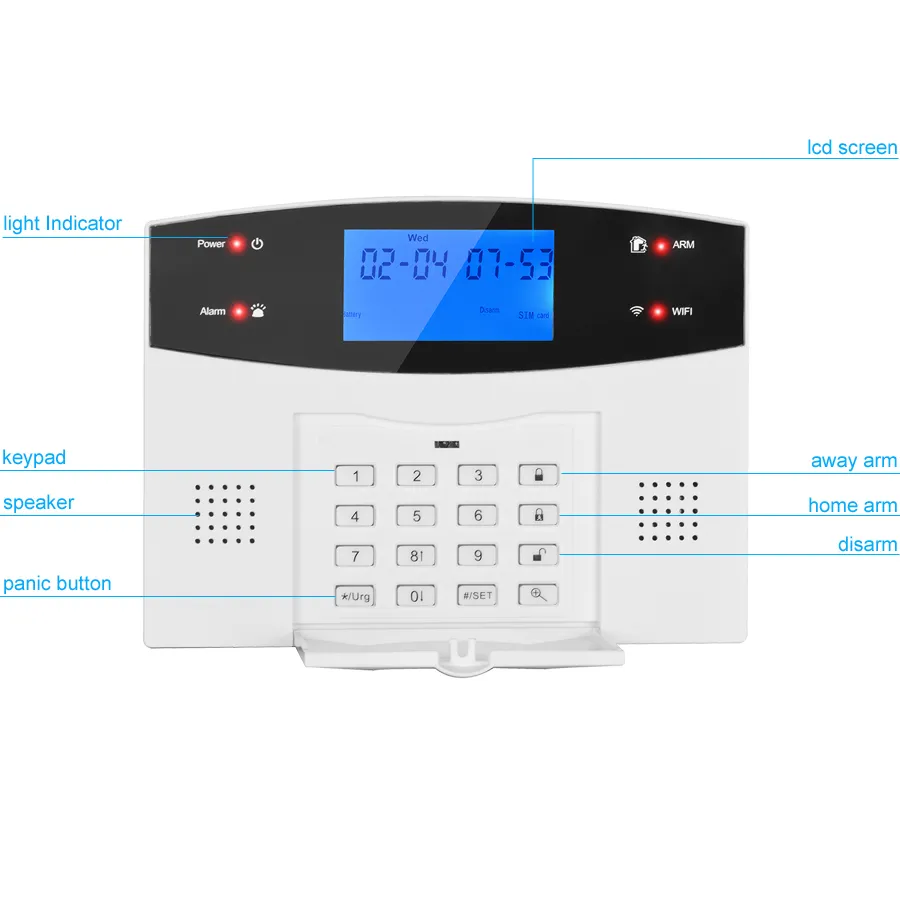 G2BW LCD teclado WiFi GSM PSTN Home Assaltante Segurança Wireless Fio Sistema de Alarme Movimento Controle de Aplicativo Fogo Detector de Fumaça