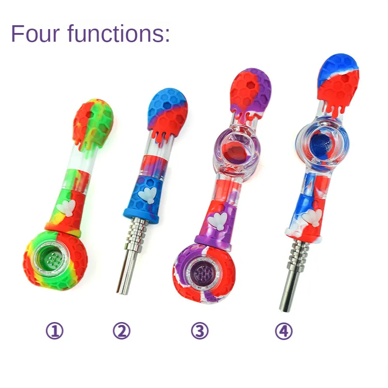 Smoking Pipes Silicone pipe titanium nail With glass bowl 4 ways to use pipe set Nectar Collector gift box