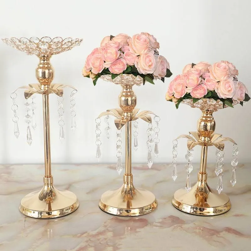 PEANDIM Gold Crystal Candle Holder Wedding Decoration Table Centerpieces Candelabra Birthday Party Flower Vase Home Decor 220226