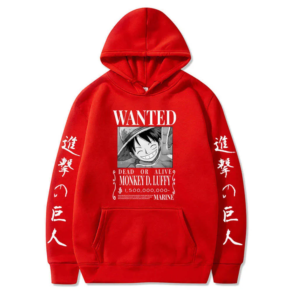 Attack on  One Piece Luffy Hoodie Men Fashion Homme Fleece Hoodies Japanese Anime Printed Male Streetwear Oversized Clothes Y0816