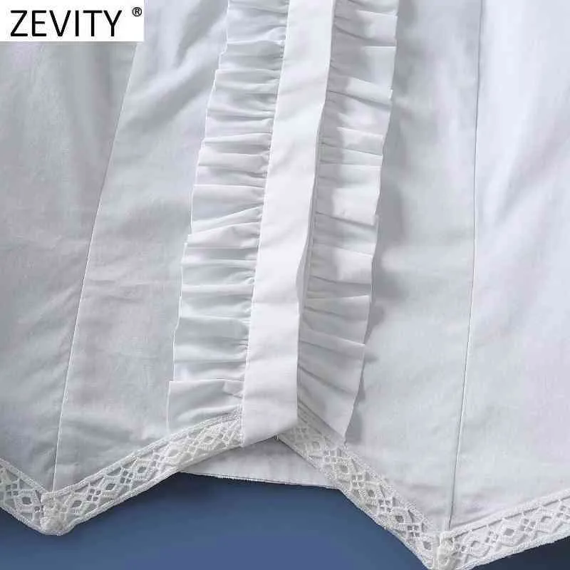 Zevity Nouvelles femmes Sweet Agaric Lace Design Blanc Smock Blouse Bureau Lady Stand Collier Chic Chemises Business Femininas Tops LS7692 210419