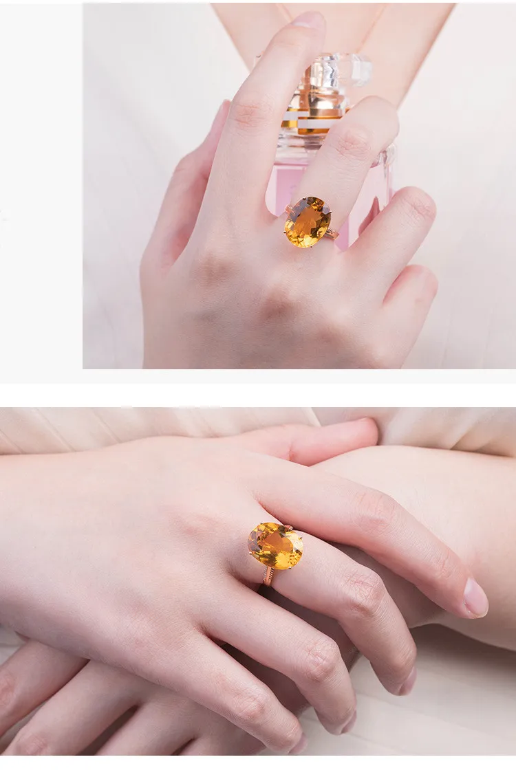 Mode Gelb Kristall Citrin Edelsteine Diamanten Ringe für Frauen Rose Gold Farbe Schmuck Bague Bijoux Party Zubehör Geschenke247o