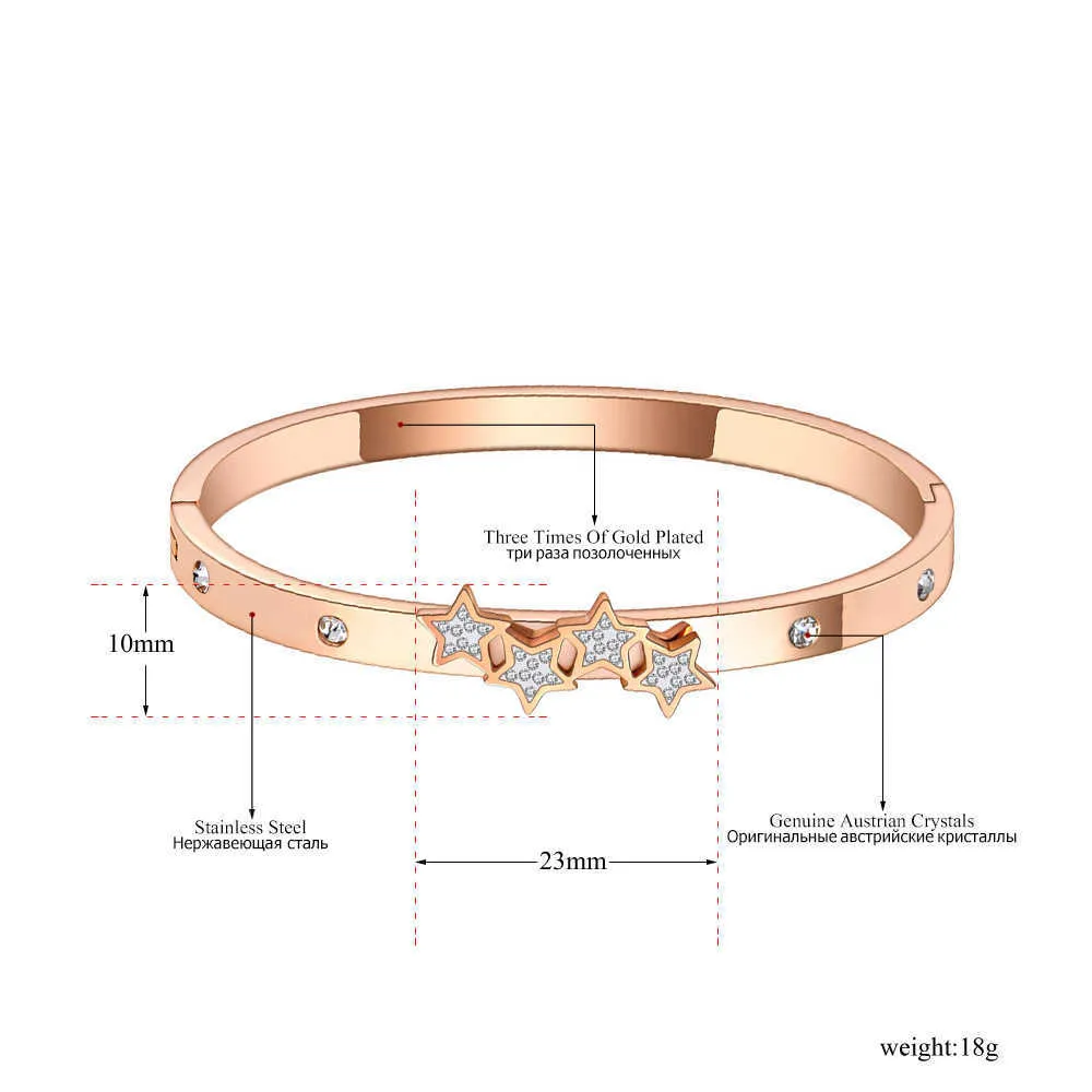 Lokaer сверкающий из нержавеющей стали звезды звезды браслеты браслеты браслеты для женщин девушки модный розовый золотой горный хрусталь богемии ювелирные изделия b20111 q0717
