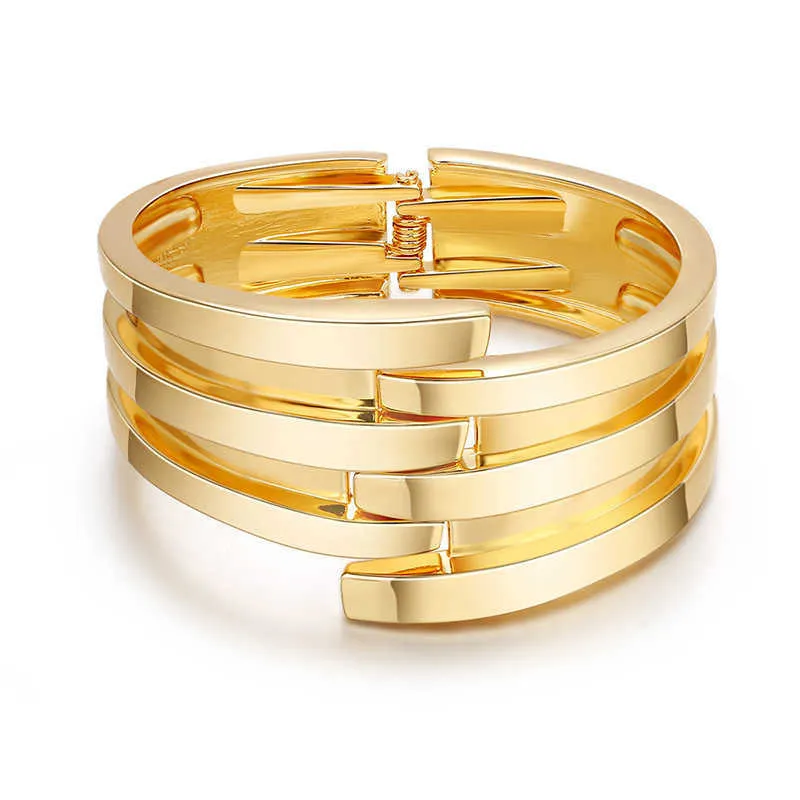 Übertrieben Mode Frauen Hohe Qualität Metall Gold Geometrie Armband Punk Qualität Offenes Armband Q0719