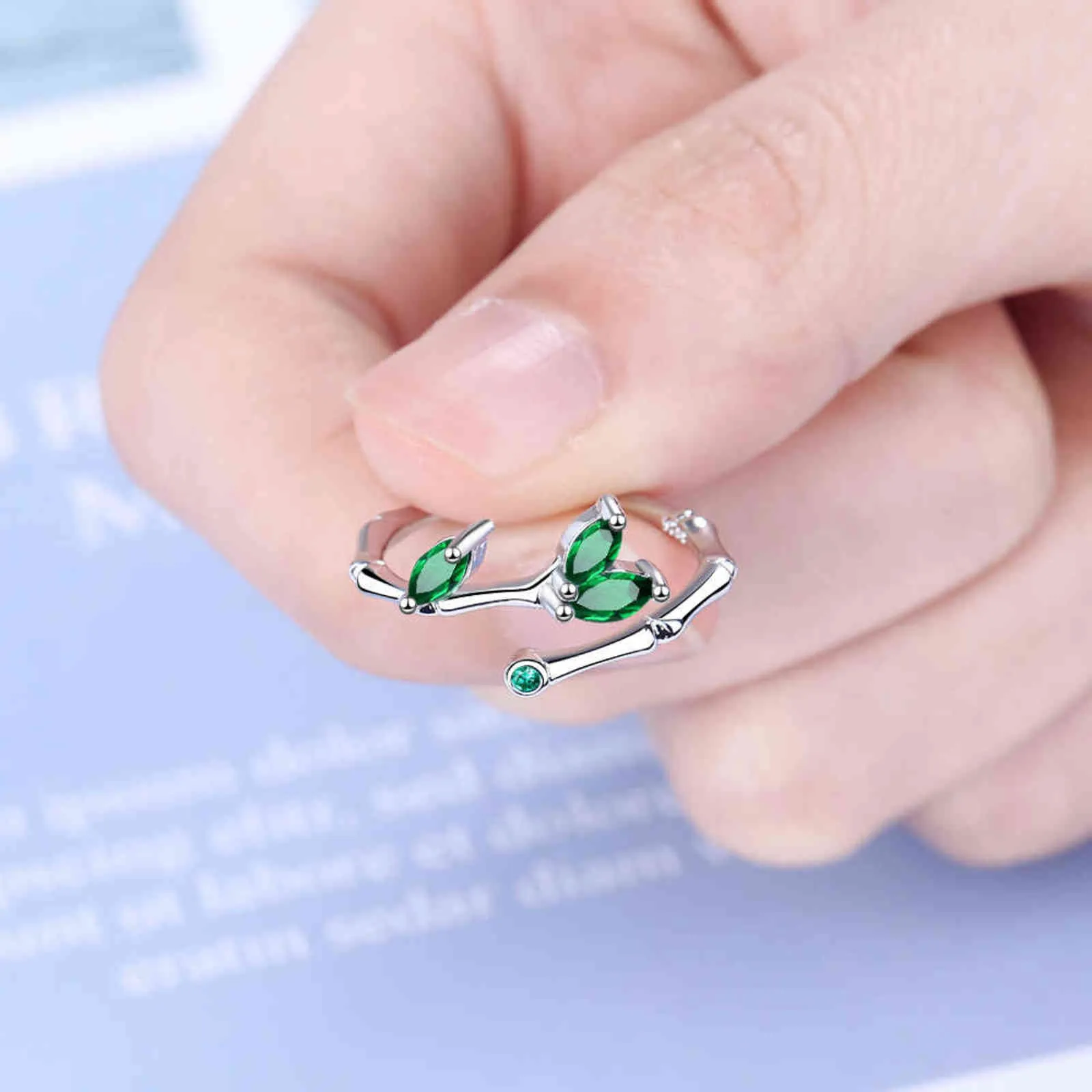 Todorova mode cristal vert Zircon feuilles Branches anneau pour femmes bijoux femme redimensionnable anneaux d'ouverture G1125