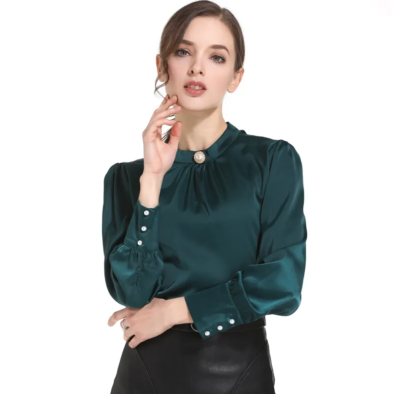 Fashion Womens Toppar och blusar Grön Chiffonskjorta Långärmade T-shirts Plus Size Office 1418 60 210506