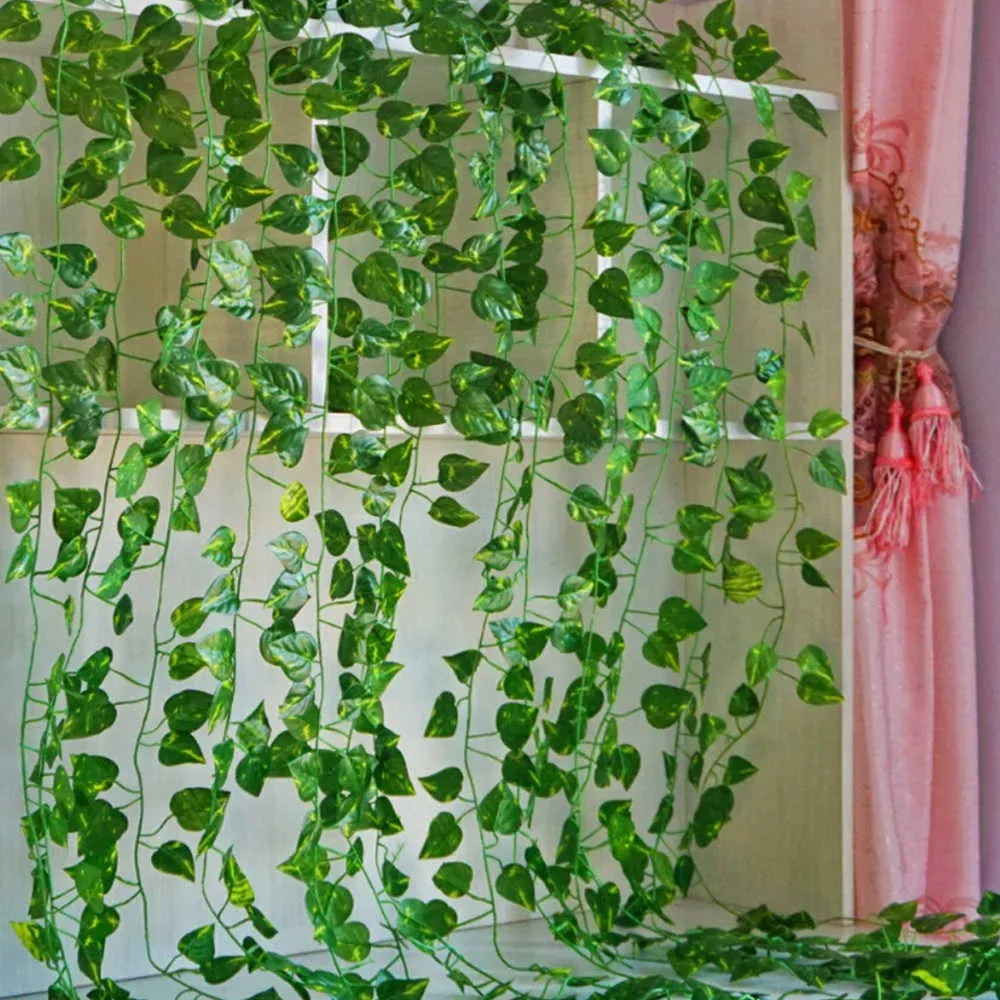 feuille 2.1m décor à la maison artificielle feuille de lierre guirlande plantes vigne faux feuillage fleurs Creeper vert couronne de lierre 210624
