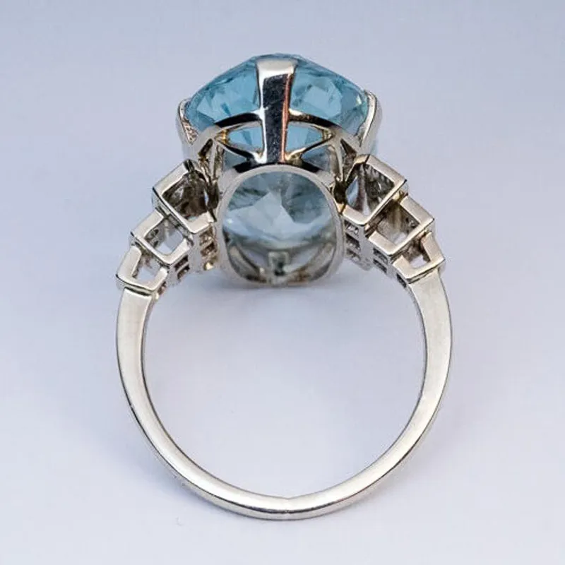 Huitan – bague de mariage bleu ciel clair pour femmes, bande Solitaire, pierre ovale, fête de fiançailles, bijoux de luxe, pierre CZ brillante, meilleur cadeau