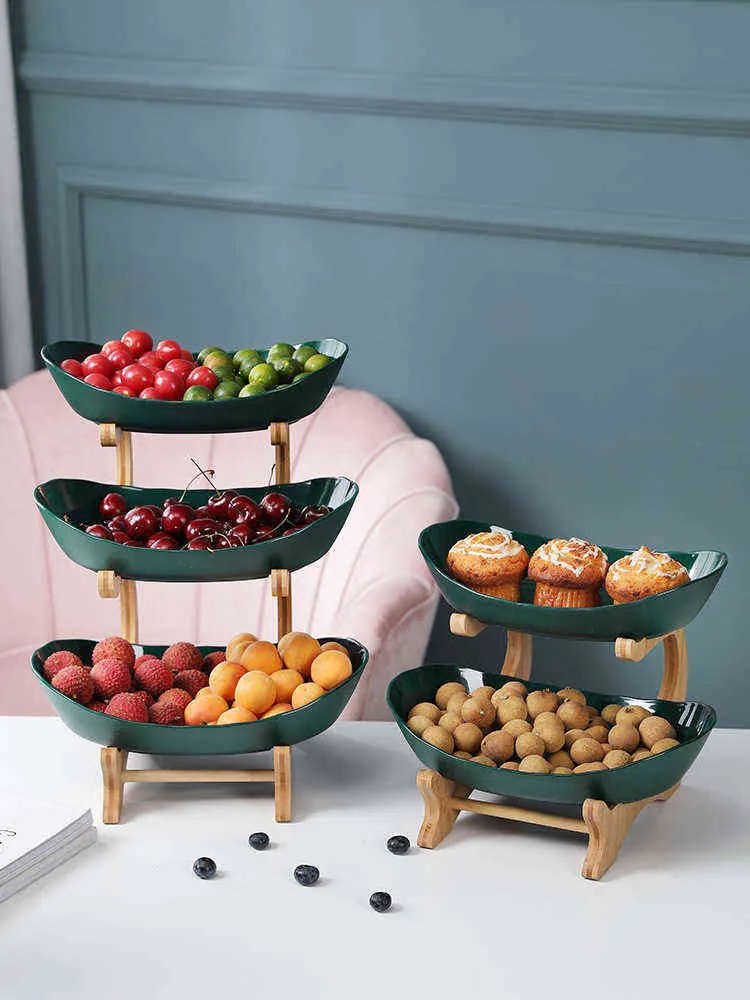 Plástico doces prato criativo moderno sala de estar casa três camadas placas de frutas snack placa seca cesta de armazenamento de cesta 211102