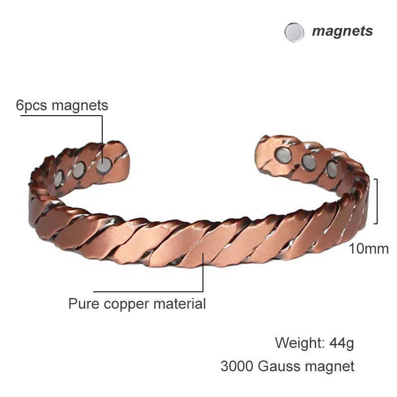 Vrouwen koperen armband armband met magneten 3000 GAUSS met 6 stks magneten Japanse magnetische manchet armband 2020 Q0720