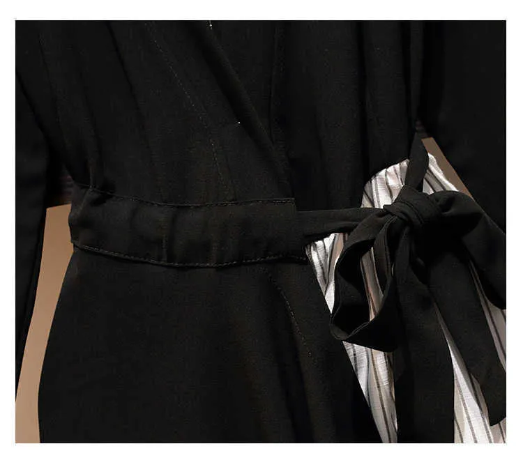 XL-5XL grande taille femmes élégante robe chaîne automne 2019 mode col en v à manches longues Patchwork rayé asymétrique dames robes Y1006