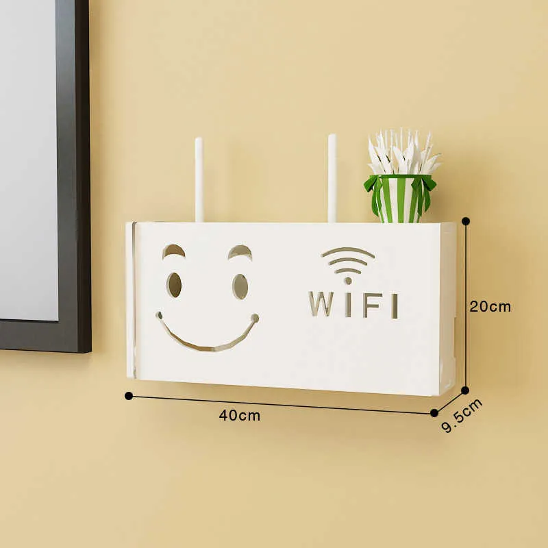 Trådlös WiFi Router Box PVC Vägghylla Hängande Plug Board Bracket Förvaringslåda Europa Style Storage Boxes Bins 210626