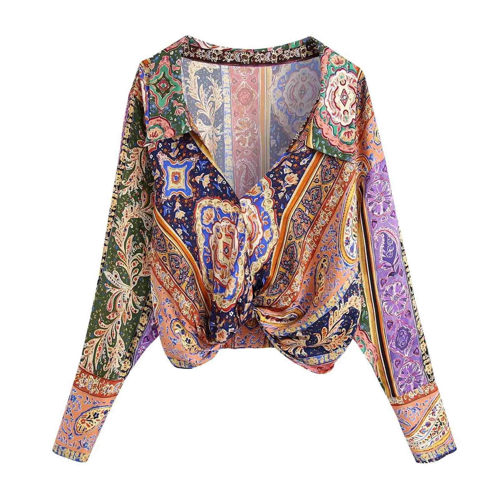 TARF ZA Печатная рубашка + юбки набор моды с длинным рукавом блузки летом цветочные печать мини-шорты 211106