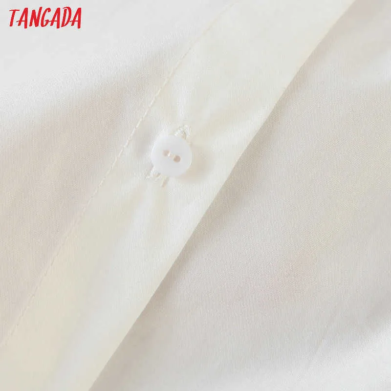 Tangada femmes chemises blanches bouffées à manches longues solide col rabattu dames haute rue blouses SL270 210609