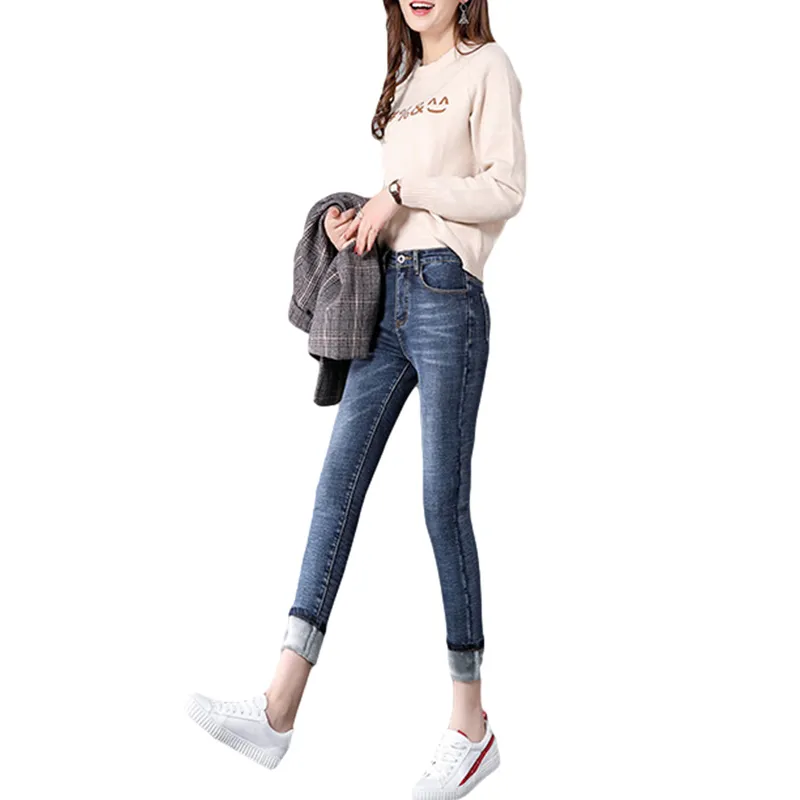 Mulheres Jeans Skinny Slim Fit Calças De Lápis Botão Up Bolso Zipper Fly High Cintura De Moda Venda Senhoras Clubwear 210522