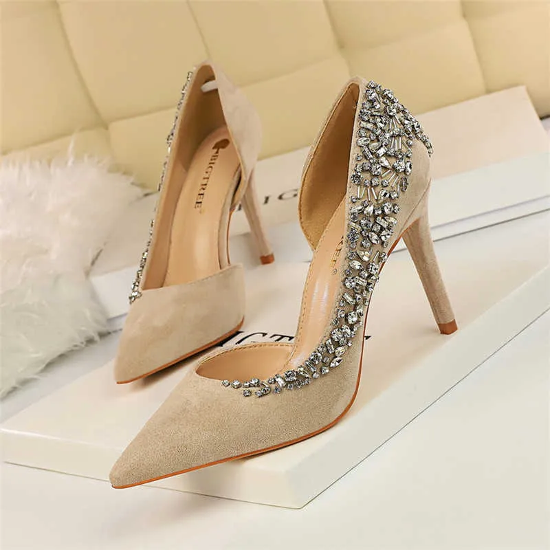 Bigtree 2021 lente strass vrouwen dunne hakken extreme sexy hoge hakken luxe kristallen pumps dames party bruids designer schoenen y0611