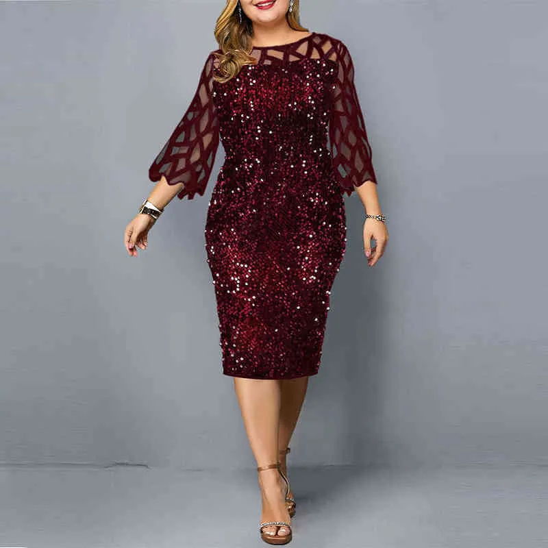 Plus Size Clothing For Women Midi Dress Mother Bride Groom Outfit Elegant Sequins Wedding Cocktail Party Summer 2022 5XL 6XL G220307