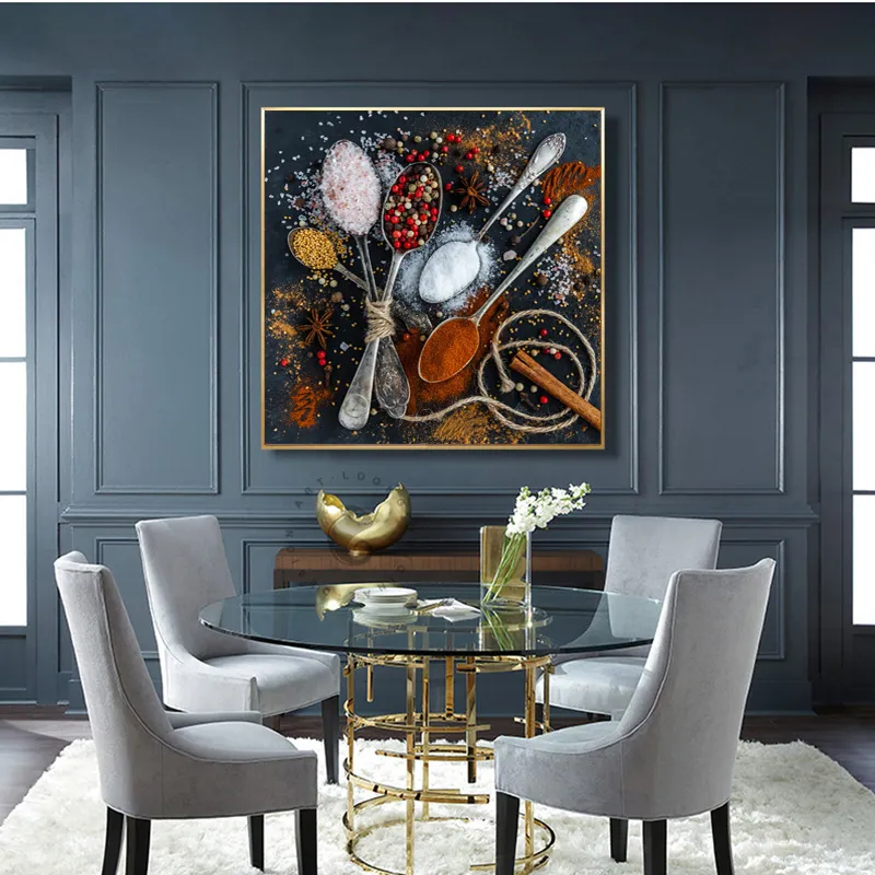 Épices colorées et cuillères photo mur Art peintures imprimées sur toile affiches abstraites pour la décoration de cuisine Cuadros pas de cadre