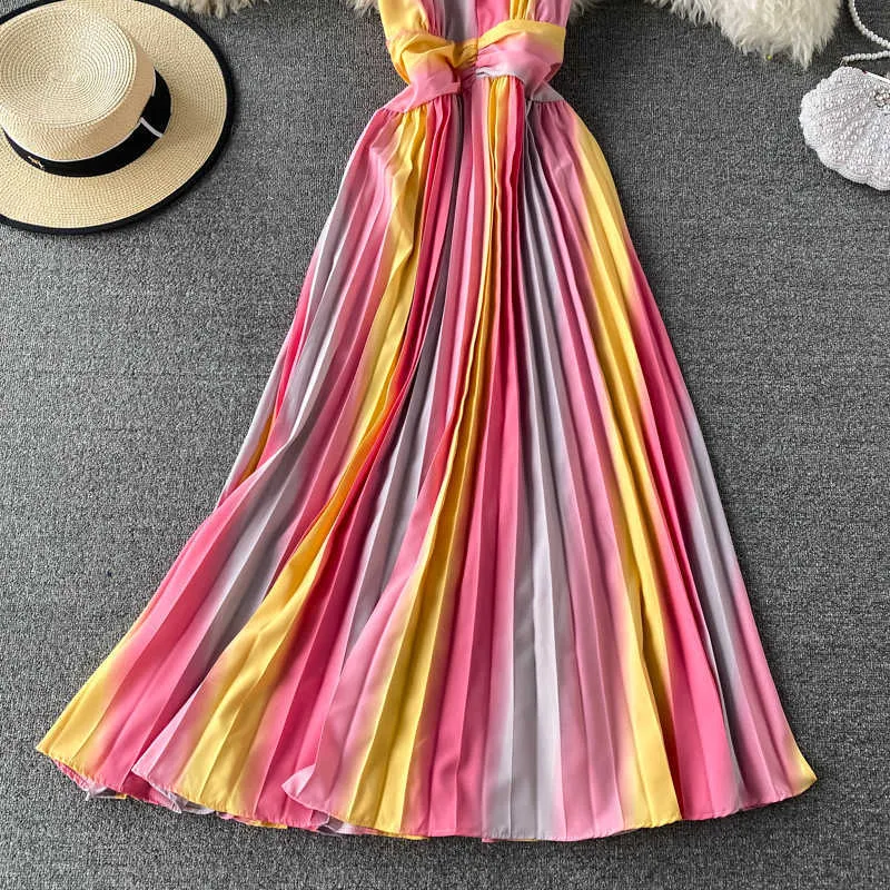 Vestido largo de tirantes finos con estampado de degradado de arco iris para mujer