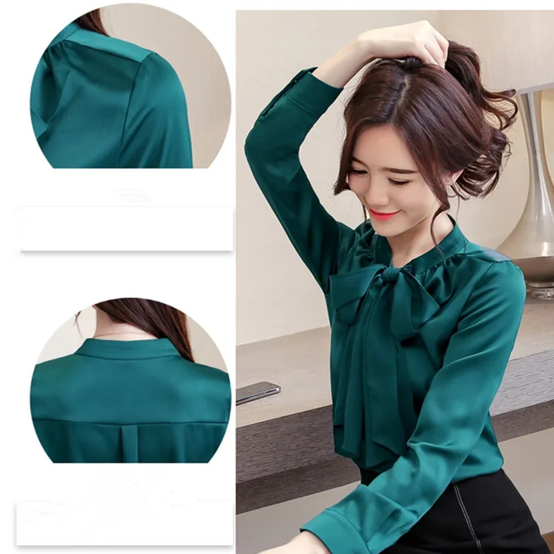 Koreanska kvinnor blusar chiffong skjortor kvinna långärmad slips blus toppar plus storlek damer vit topp 3xl 210427