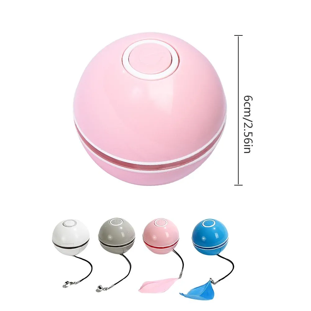 Boule de jouet de chat interactive intelligente boule auto-rotative colorée automatique de LED avec la plume de cloche d'herbe à chat rechargeable par USB