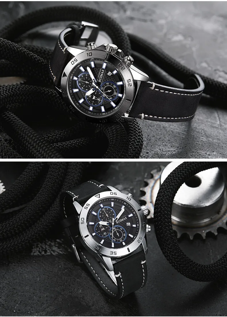 RUIMAS Multifunctional Chronograph Sports Men's Watch 46mm Luminous Calendar Quartz Watches266b
